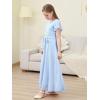 imageGORLYA Girls Scoop Neck Ruffle Sleeve Vintage Elegant Flowy Wedding Party Long Maxi Chiffon Dress 1016YLight Blue