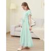 imageGORLYA Girls Scoop Neck Ruffle Sleeve Vintage Elegant Flowy Wedding Party Long Maxi Chiffon Dress 1016YLight Green