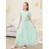 imageGORLYA Girls Scoop Neck Ruffle Sleeve Vintage Elegant Flowy Wedding Party Long Maxi Chiffon Dress 1016YLight Green