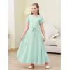 imageGORLYA Girls Scoop Neck Ruffle Sleeve Vintage Elegant Flowy Wedding Party Long Maxi Chiffon Dress 1016YLight Green