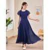 imageGORLYA Girls Scoop Neck Ruffle Sleeve Vintage Elegant Flowy Wedding Party Long Maxi Chiffon Dress 1016YNavy