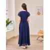 imageGORLYA Girls Scoop Neck Ruffle Sleeve Vintage Elegant Flowy Wedding Party Long Maxi Chiffon Dress 1016YNavy