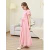 imageGORLYA Girls Scoop Neck Ruffle Sleeve Vintage Elegant Flowy Wedding Party Long Maxi Chiffon Dress 1016YPink