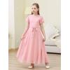 imageGORLYA Girls Scoop Neck Ruffle Sleeve Vintage Elegant Flowy Wedding Party Long Maxi Chiffon Dress 1016YPink