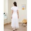 imageGORLYA Girls Scoop Neck Ruffle Sleeve Vintage Elegant Flowy Wedding Party Long Maxi Chiffon Dress 1016YWhite