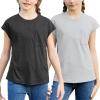 imageGORLYA 2 Pack Girls Cap Sleeve Summer TShirt Multipacks Casual Loose Basic Tee Tops with Pocket 614YBlackgray