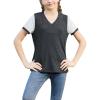 imageGORLYA Girls Lace Sheer Sleeve Contrast TShirt Short Sleeve V Neck Casual Modest Tee Tops for 616YDark Gray