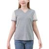 imageGORLYA Girls Lace Sheer Sleeve Contrast TShirt Short Sleeve V Neck Casual Modest Tee Tops for 616YGray