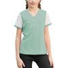 imageGORLYA Girls Lace Sheer Sleeve Contrast TShirt Short Sleeve V Neck Casual Modest Tee Tops for 616YGreen