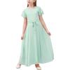 imageGORLYA Girls Scoop Neck Ruffle Sleeve Vintage Elegant Flowy Wedding Party Long Maxi Chiffon Dress 1016YLight Green