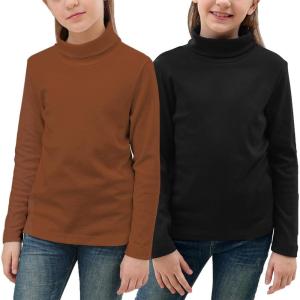 imageGORLYA 2 Pack Girls Turtleneck Long Sleeve Basic TShirt Mock Neck Soft Knit Slim Fitted Tee Tops Multipacks for 816YBlackbrown 2 Pack