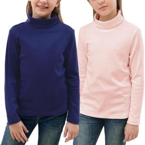 imageGORLYA 2 Pack Girls Turtleneck Long Sleeve Basic TShirt Mock Neck Soft Knit Slim Fitted Tee Tops Multipacks for 816YNavypink 2 Pack