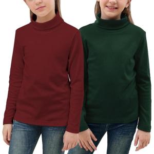 imageGORLYA 2 Pack Girls Turtleneck Long Sleeve Basic TShirt Mock Neck Soft Knit Slim Fitted Tee Tops Multipacks for 816YRedgreen 2 Pack