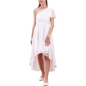 imageGORLYA Girls One Shoulder Ruffle Sleeve Elegant High Low Hem Wedding Party Long Flowy Chiffon Dress 1016Y