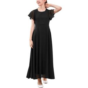 imageGORLYA Girls Scoop Neck Ruffle Sleeve Vintage Elegant Flowy Wedding Party Long Maxi Chiffon Dress 1016YBlack