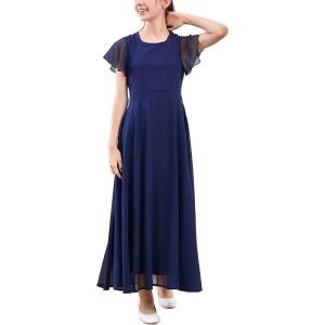 imageGORLYA Girls Scoop Neck Ruffle Sleeve Vintage Elegant Flowy Wedding Party Long Maxi Chiffon Dress 1016YNavy