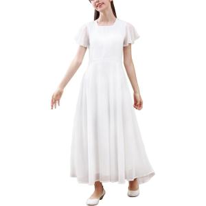 imageGORLYA Girls Scoop Neck Ruffle Sleeve Vintage Elegant Flowy Wedding Party Long Maxi Chiffon Dress 1016YWhite