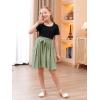 imageGORLYA Girls Casual Vintage Contrast Patchwork Floral Print ALine Midi Shirt Dress with Belt 414YGreen Print