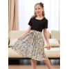 imageGORLYA Girls Casual Vintage Contrast Patchwork Floral Print ALine Midi Shirt Dress with Belt 414YPink Print