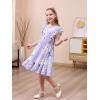 imageGORLYA Girls Flounce Trim Flutter Sleeve ALine Ruffle Hem Casual Party Midi Dress with Pockets 414YMauve Flower