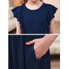 imageGORLYA Girls Flounce Trim Flutter Sleeve ALine Ruffle Hem Casual Party Midi Dress with Pockets 414YNavy