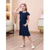 imageGORLYA Girls Flounce Trim Flutter Sleeve ALine Ruffle Hem Casual Party Midi Dress with Pockets 414YNavy