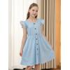 imageGORLYA Girls Flutter Sleeve ALine Button Down Summer Striped Casual Midi Dress for 614Y KidsBlue Stripe
