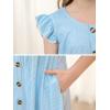 imageGORLYA Girls Flutter Sleeve ALine Button Down Summer Striped Casual Midi Dress for 614Y KidsBlue Stripe