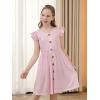 imageGORLYA Girls Flutter Sleeve ALine Button Down Summer Striped Casual Midi Dress for 614Y KidsPink Stripe