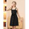 imageGORLYA Girls Front Button Down Summer Sundress Casual ALine Spaghetti Strap Belted Midi Dress 614YBlack