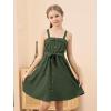 imageGORLYA Girls Front Button Down Summer Sundress Casual ALine Spaghetti Strap Belted Midi Dress 614YGreen