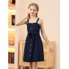 imageGORLYA Girls Front Button Down Summer Sundress Casual ALine Spaghetti Strap Belted Midi Dress 614YNavy
