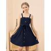 imageGORLYA Girls Front Button Down Summer Sundress Casual ALine Spaghetti Strap Belted Midi Dress 614YNavy