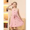 imageGORLYA Girls Front Button Down Summer Sundress Casual ALine Spaghetti Strap Belted Midi Dress 614YPink