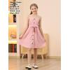 imageGORLYA Girls Front Button Down Summer Sundress Casual ALine Spaghetti Strap Belted Midi Dress 614YPink