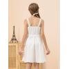 imageGORLYA Girls Front Button Down Summer Sundress Casual ALine Spaghetti Strap Belted Midi Dress 614YWhite