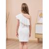 imageGORLYA Girls One Shoulder Ruffle Trim Overlay Flounce Sleeve Slim Fitting Pencil Cocktail Party Dress 816YWhite