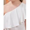 imageGORLYA Girls One Shoulder Ruffle Trim Overlay Flounce Sleeve Slim Fitting Pencil Cocktail Party Dress 816YWhite