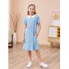 imageGORLYA Girls Peter Pan Collar Vintage Casual Loose Straight Swing TShirt Dress with Pockets 414YLight Blue