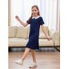 imageGORLYA Girls Peter Pan Collar Vintage Casual Loose Straight Swing TShirt Dress with Pockets 414YNavy