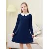 imageGORLYA Girls Peter Pan Collar Vintage Casual Loose Straight Swing TShirt Dress with Pockets 414YNavylong Sleeve