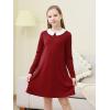 imageGORLYA Girls Peter Pan Collar Vintage Casual Loose Straight Swing TShirt Dress with Pockets 414YWine Redlong Sleeve