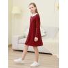 imageGORLYA Girls Peter Pan Collar Vintage Casual Loose Straight Swing TShirt Dress with Pockets 414YWine Redlong Sleeve