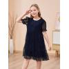 imageGORLYA Girls Sheer Mesh Puff Sleeve Empire Waist Vintage Tiered Sequined Tulle Babydoll Dress 414YNavy