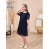 imageGORLYA Girls Sheer Mesh Puff Sleeve Empire Waist Vintage Tiered Sequined Tulle Babydoll Dress 414YNavy