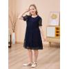 imageGORLYA Girls Sheer Mesh Puff Sleeve Empire Waist Vintage Tiered Sequined Tulle Babydoll Dress 414YNavy