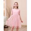 imageGORLYA Girls Sheer Mesh Puff Sleeve Empire Waist Vintage Tiered Sequined Tulle Babydoll Dress 414YPink