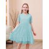 imageGORLYA Girls Sheer Mesh Puff Sleeve Empire Waist Vintage Tiered Sequined Tulle Babydoll Dress 414YTeal