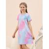 imageGORLYA Girls Short Sleeve ALine Loose Casual Shift Swing Summer TShirt Dress with Pockets 616YBlue Tiedye