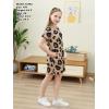 imageGORLYA Girls Short Sleeve ALine Loose Casual Shift Swing Summer TShirt Dress with Pockets 616YBrown Leopard